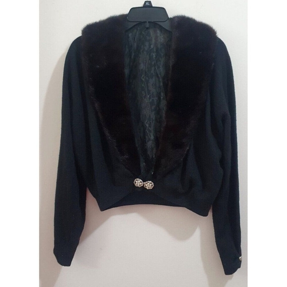 VINTAGE BLACK Fancy Fur jacket by Hadley Sze S - Picture 7 of 15